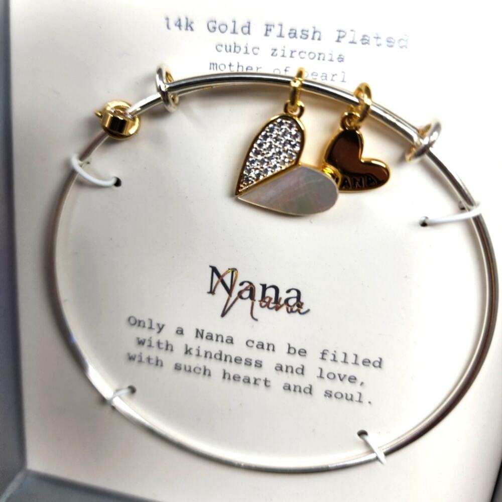 Nana Gift Bracelot New‎ in Box 14k Gold Plated Cubic Zirconia Mother of Pearl